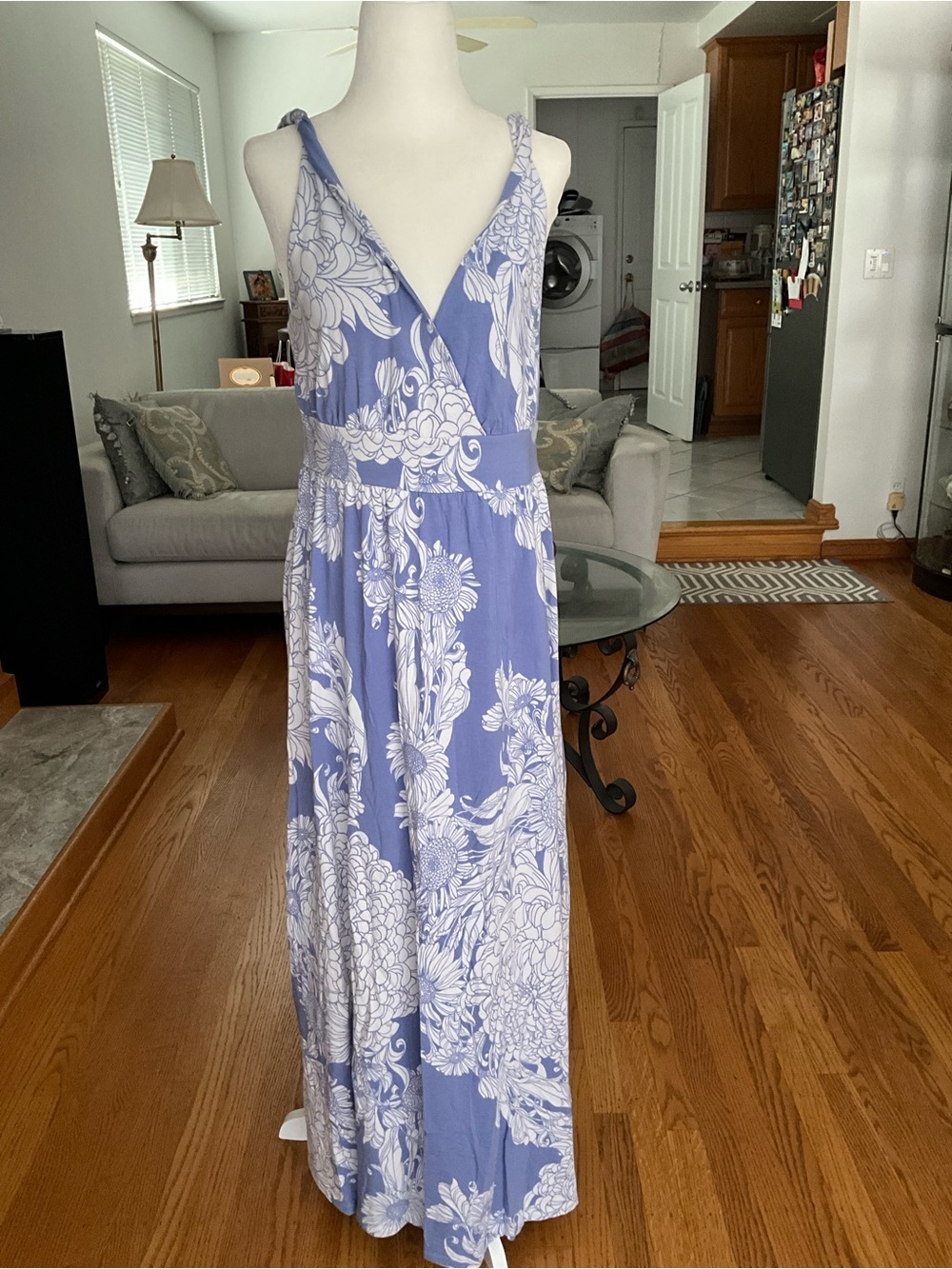 Garnet Hill Blue & White Floral Jersey Knit Cotton Maxi Dress - Picture 2 of 8